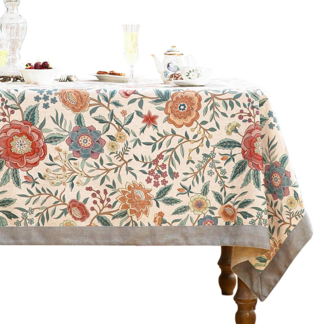 Designer Vintage Linen Long Rectangle Tablecloth,William Morris Floral Colorful Pattern Table Cloth,Decor Table Cover for Kitchen,Dining,Thanksgiving,Christmas,63"*102"-Flowershadow a