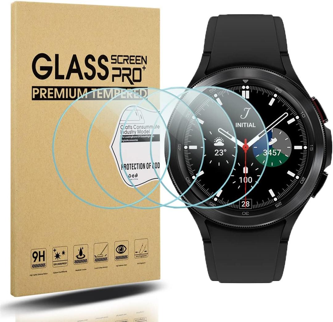 Suoman 4-Pack for Samsung Galaxy Watch 4 Classic 46mm Tempered Glass Screen Protector for Galaxy Watch 4 Classic 46mm Smartwatch [2.5D 9H Hardness] [Anti-Scratch] (Clear)