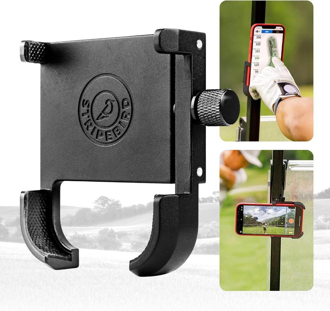 Stripebird - Original Golf Magnetic Phone Holder - Golf Cart Accessory - Slim Smartphone Mount - Store & Access Cell - Ultra Strong Magnet (Black)