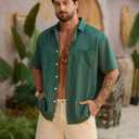 Hardaddy Men's Casual Striped Shirts Button Down Short Sleeve Blouse Summer Hawaiian Shirt (Green, M)