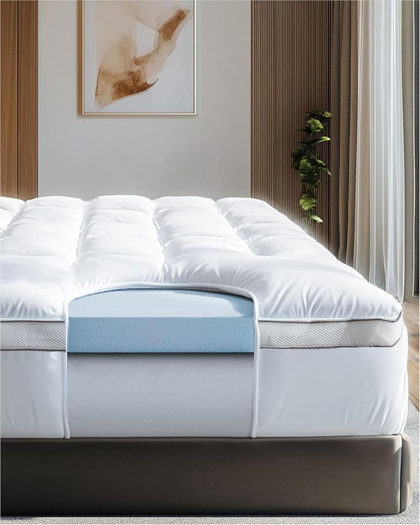 ViscoSoft 4 Inch Pillow Top Memory Foam Mattress Topper Twin XL - Cooling CertiPur-US Certified - Extra Long Hybrid Lux Dual Layer Mattress Pad - Perfect for College Dorms