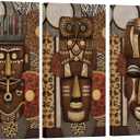 DuoBaorom African Masks Wall Decor Brown Yellow Ethnic Ancient Retro Artwork Tribal Painting for Bedroom 12x24inchx3pcs