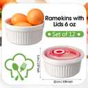 12 Pack 8 oz Ramekins with Lids Oven Safe Porcelain Creme Brulee Ramekins with Covers White Pudding Custard Cups Stackable Ramekins Ceramic Bowls for Baking Dishwasher Ice Cream Serving Dip