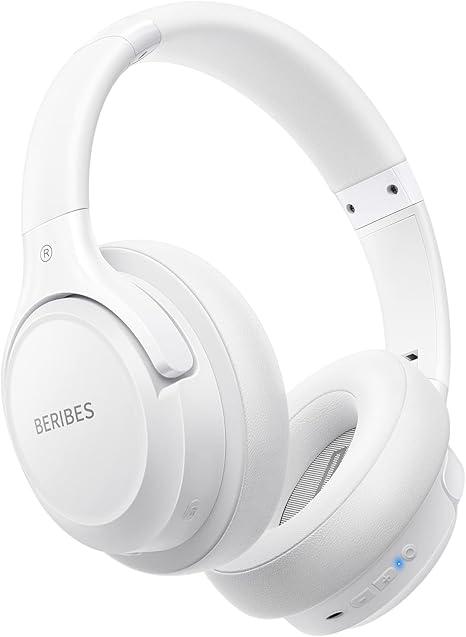 BERIBES Bluetooth Headphones Over Ear, 65H Playtime and 6 EQ Music Modes Wireless with Microphone, HiFi Stereo Foldable Lightweight Headset (White)