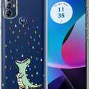 Unov Case for Moto g Play 2023/g Power 2022/g Pure 2021, Crystal Clear with [Anti-Slip Embossed Pattern], Shockproof Slim Protective [Anti-Yellowing TPU] Back Cover, Rainbow Dinosaur