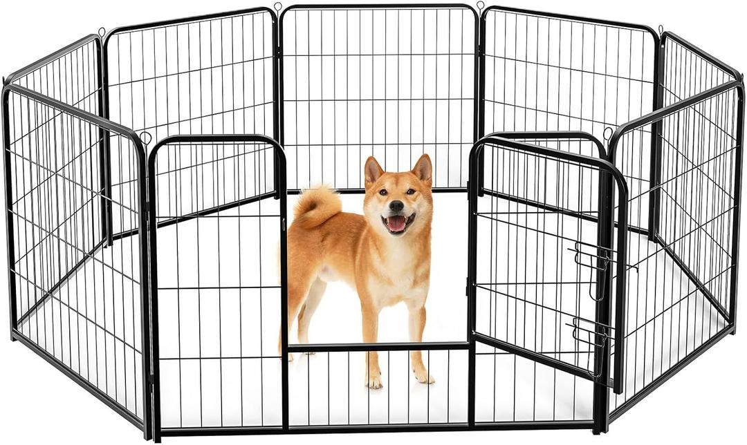DUMOS Dog Playpen 8 Panels 32 Inch Indoor Outdoor Metal Pet Fence