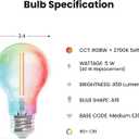 Feit Electric Smart LED Light Bulb, 40W Eq, Color Changing, Dimmable, Works with Alexa & Google Home, Wi-Fi Enabled, Straight Filament Glass Design, 90+ CRI, 15,000-Hour Lifetime, A1940/CL/RGBW/FIL/AG
