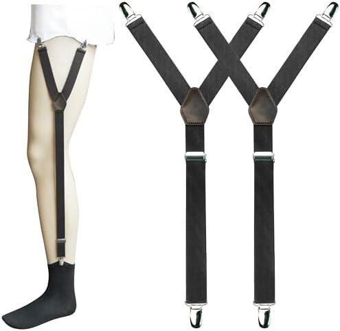Pack of 2 JEMYGINS Shirt Stays for Men Military Adjustable Elastic Garter Straps Sock with Non-slip Locking Clamps
