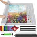 Ainiv Jigsaw Puzzle Mat Roll Up 3000 Pieces, 55" x 39" Portable Felt Puzzles Board with 6 Sorting Trays & Travel Storage Bag, Jigsaw Saver Pad Keeper for Adults Teens, Gray (Grey)