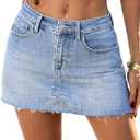 ELLEVEN Denim Mini Skirt Low Rise with Shorts, Raw Hem High Stretch Y2k Casual Jean Skort with Pockets, S