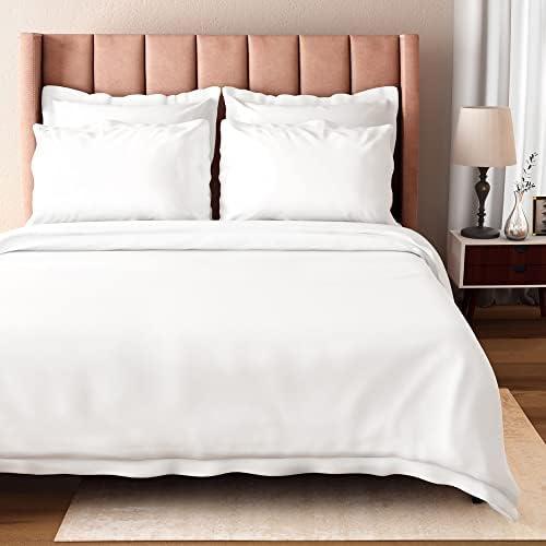 BIOWEAVES 100% Organic Cotton Duvet Cover Set, 2-Piece, 300 Thread Count Sateen Weave GOTS Certified Comforter Cover with Buttoned Closure and 1 Pillow Sham – White, 90x90 inches Full Queen