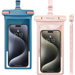 Wellhouse Waterproof Phone Pouch, Waterproof Phone Case for iPhone 17 16 15 14 13 Pro Max XS Samsung, IPX8 3D Cellphone Dry Bag Beach Essentials (2 Pack - Blue & Pink8.0, 8 inch)