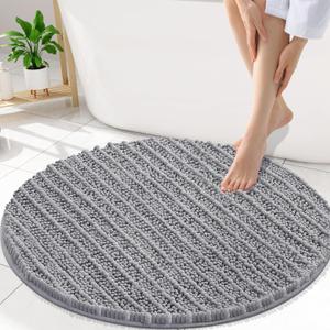 Smiry Bathroom Rugs Mat Round 30x30, Soft Absorbent Chenille Bath Rugs, Non Slip Rubber Backing Machine Washable Quick Dry Bath Mats for Bathroom Floor, Tub, Shower, Home Accessories, Grey
