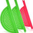 3 Pieces Pot Drainer with Handle Hand Held Pan Pot Strainer Plastic Pot Side Strainer Pasta Pot Drainers for Noddles Fruit Veggies and More, Fits up to 9 Inches