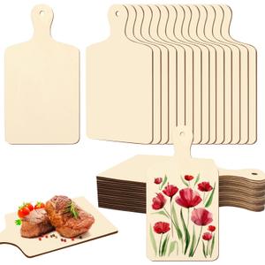 36 Pcs Mini Wooden Cutting Board for Crafts Small Charcuterie Boards Bulk with Handles Unfinished Wood Paddle Blank Chopping Plank for DIY Kitchen Thanksgiving Christmas Cooking Decor (9.4" X 5.1")