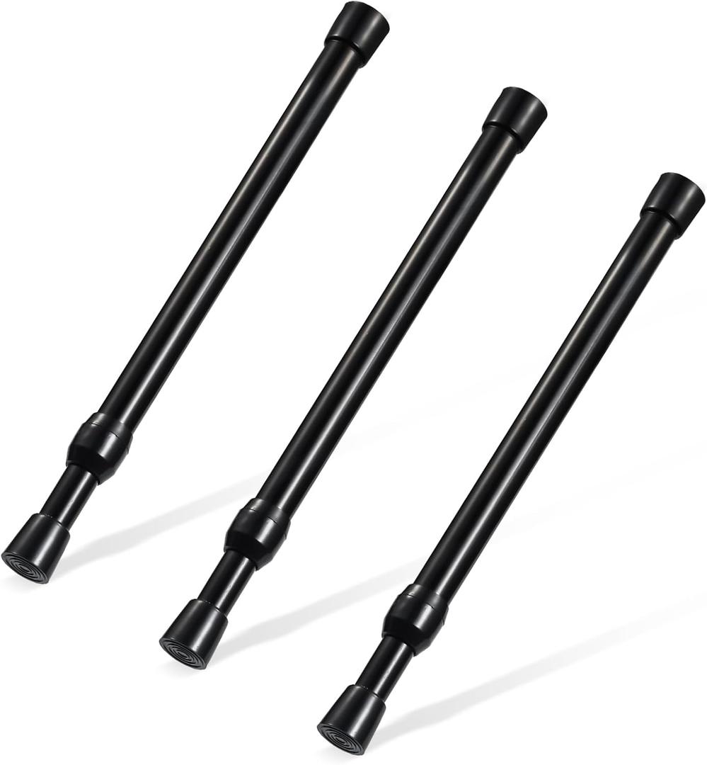 2 x Spring Tension Rod, Goowin Small Tension Rod, 5/8" Diameter No Drilling Expandable Short Tension Rods Spring Rods, Tension Rods for Closet, Cupboard, Hanging Clothes, Black, 3 Pack (10-15.7 inch)