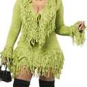 NRTHYE Women 2 Piece Sweater Skirt Set Casual Tassel Long Sleeve Sweaters Fringe Mini Skirt Matching Sexy Club Outfits, L