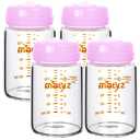Matyz 4-Pack Breast Milk Collection Bottles (Pink, 6 Oz Each) - No BPA Glass Milk Storage Bottles with Lids - Suitable for Philips Avent & Medela Spectra Pumps