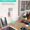 iHome Slim 4-Port USB Wall Charger, AC Pro Multiport Plug Adapter, Phone Charging Block with 4 Ports, Flat USB Wall Adapter for Home & Travel