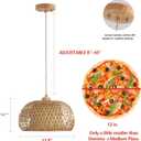 Bamboo Pendant Light Fixture One-Light Adjustable Boho Basket Handmade Woven Pendant Lighting for Kitchen Island Sink Farmhouse Dining Room