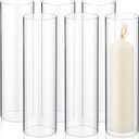 Yaomiao 6 Pcs Hurricane Glass Candle Holders Sleeve Open Ended Glass Bottomless Candle Cover Cylinder Hurricane Clear Chimney Shade Tube Cover for Baby Shower Wedding Party(3 x 10 Inch)