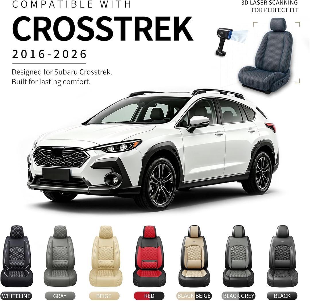 for Subaru Crosstrek 2016-2026 Car Seat Covers, Full Set, Black
Luxury Full Coverage Leather Seat Protectors, Waterproof Breathable, Non-Slip, Easy to Install, Airbag Compatible, All-Season
