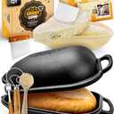 Cast Iron Bread-Pan with Lid - incl. Sourdough Bread Baking Supplies - like Banneton Bread-Proofing Basket - 7.2QT Bread-Oven Dutch, Oven for Bread-Baking Cast Iron Pan Scoring Tool Lame Kit
