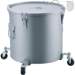 VEVOR Fryer Grease Bucket, 16 Gal Oil Disposal Caddy with Caster Base, Carbon Steel Rust-Proof Coating, Oil Transport Container with Lid, Lock Clips, Filter Bag for Hot Cooking Oil Filtering, Gray (EXP 12/31/30)