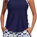 Yonique Women Tankini Swimsuit with Shorts - Tummy Control Two Piece Bathing Suit Swimwear with Sporty Pockets, Size L