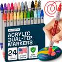 ARTISTRO Vibrant Acrylic Paint Markers for Rock, Fabric, Glass, Wood, Paper, Ceramic, Canvas & More - 24 Dual-Tip Acrylic Paint Pens (Dot & Fine) - Smooth Flow, Quick Dry, Low-Odor