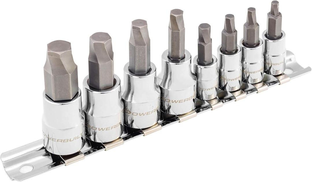 Powerbuilt 240094 8 Piece Zeon Metric Hex Bit Socket Set - with use for Damaged Fasteners, Standard, Rusted, Rounded Bolts, Size from 3mm to 10mm, Silver