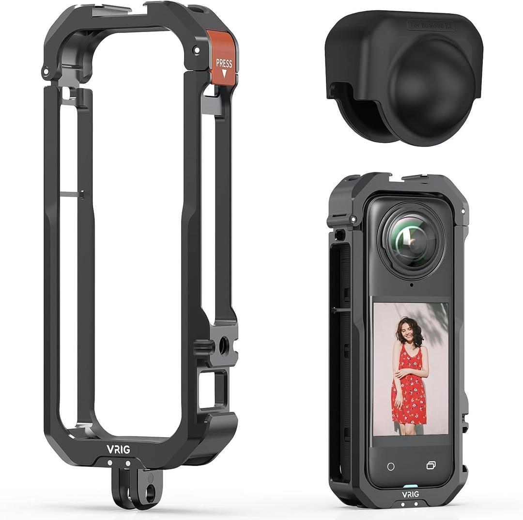 VRIG Cage for Insta360 X4 Accessories,Quick Release Insta360 X4 Cover Case,Aluminium Protective Case Frame Cage with Silicone Lens Cover,Built-in Cold Shoe and 1/4" Thread Hole
