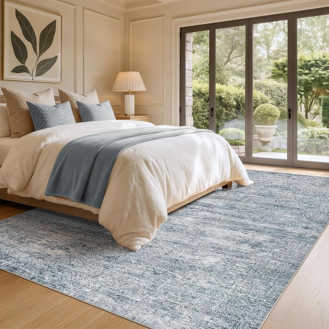 10x12 Area Rugs for Living Room: Washable Non Slip Navy Blue Rug