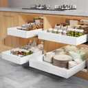 4 Pack Pull Out Cabinet Organizers 21" Deep With Raising Pad for Framed Cabinets, Expandable Width (9"-14") Slide Out Drawers Upgrade 3 Slide Rails, Roll Out Shelves Adhesive, White