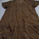 Imysty Womens Polka Dot V Neck Button Down Ruffles Loose Mini Short T-Shirt Dress (X-Large, Khaki)
