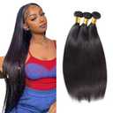 Straight Human Hair Bundles 34 34 34 Inch Double Weft Straight Bundle Unprocessed Brazilian Hair Extensions Soft And Healthy 3 Bundles 150G Quick Weave For Women Deals