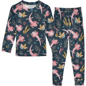 Axolotl Pajama Sets Long Sleeve Underwear Sleeve Pjs Outfits Dark Plain Sleepwear Pajamas 2pcs Set, Size 4T