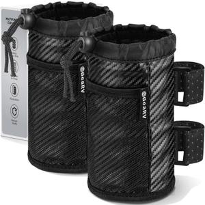 GEARV 2Pack Cup Holder for Bike, Scooter and Wheelchair, Water Bottle Holder for UTV/ATV, Walker, Golf Cart and Beach, Universal Drink Holder Accessories with Net Pocket and Cord Lock (Carbon Fiber)