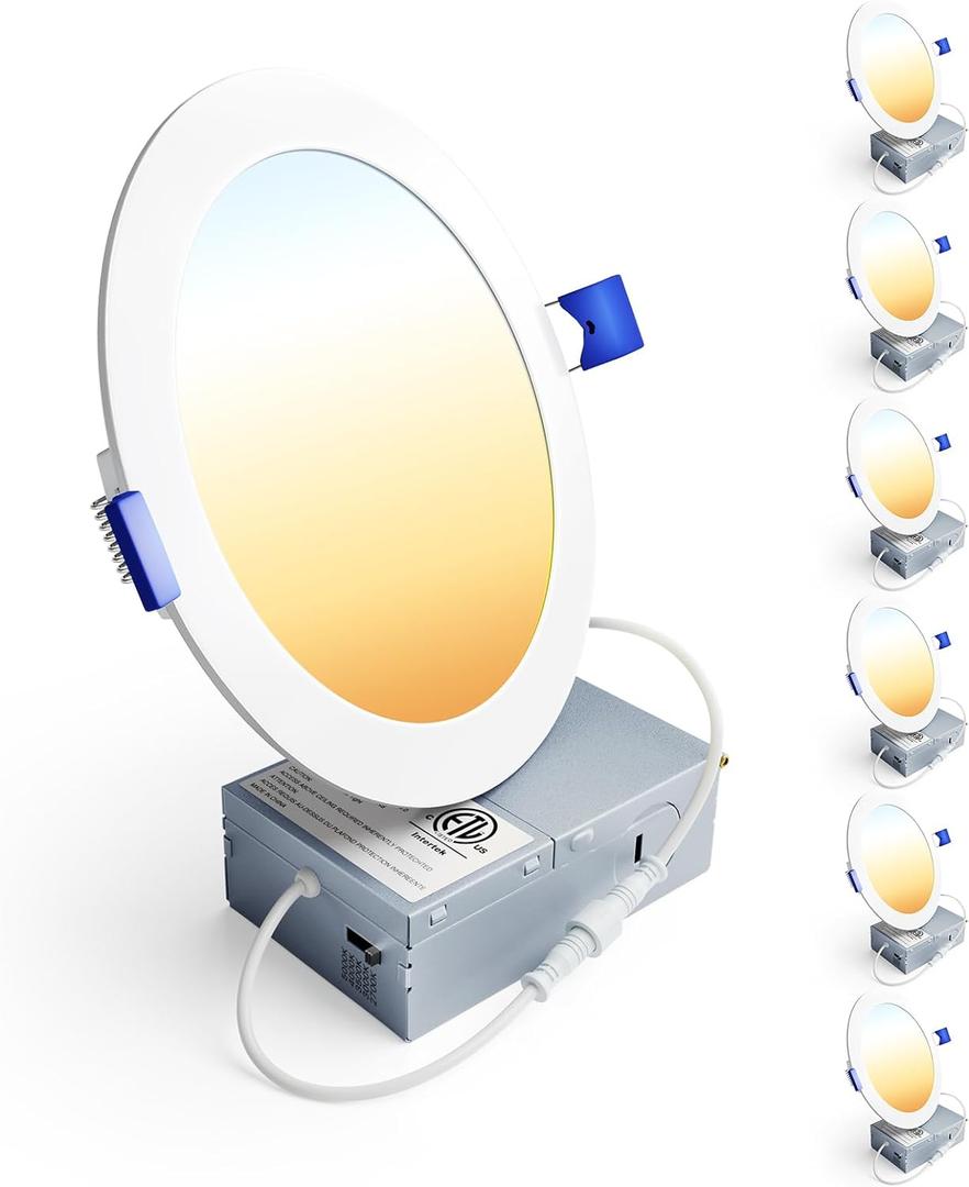 Ensenior 6 Pack 6 Inch LED Recessed Light, Dimmable, 2700K-5000K 5CCT, 1200LM High Brightness, 12W 120V, Damp Rated, ERL-12X-ETL, Ultra-Thin Canless Wafer Ceiling Light - ETL & FCC & IC