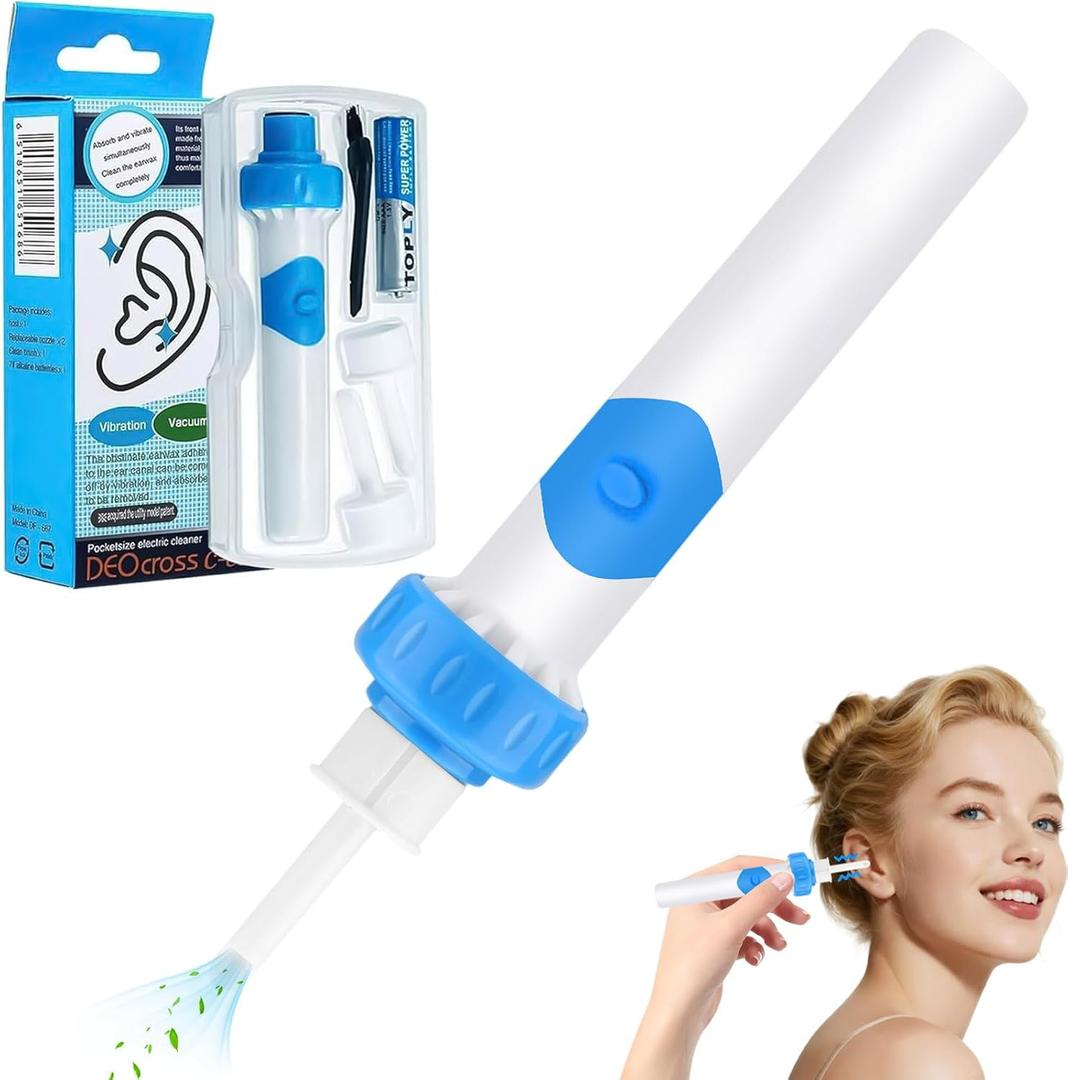 Electric Ear Wax Removal Tool with Vibration Suction, Ear Wax Vacuum Cleaner, Soft Silicone Spoon with 2 Washable Replaceable Tips Ear Cleaning for Family, Portable Case,Azurblau