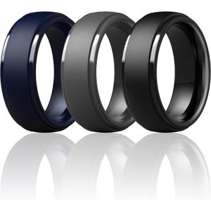 ThunderFit Silicone Rings for Men - 7 Rings / 4 Rings / 1 Ring Step Edge Rubber Wedding Bands 10mm Wide - 2.5mm Thick ( 2 rings )