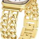 Metal Watch Bands for Women Compatible with Apple Watch Bands for Women Men 40mm 38mm 41mm 42mm 44mm 45mm 46mm, Adjustable Replacement Bracelet for iWatch Bands Series 11 SE 10 9 8 7 6 5 4 3 (Double Chain Gold)