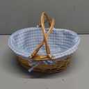 Leinuosen Easter Basket Wicker Picnic Basket with Wooden Egg Cutout Woven Candy Storage Gift Wine Baskets with Handle for Easter Egg Gathering Outdoor Camping Wedding Birthday Party Supplies (Blue)