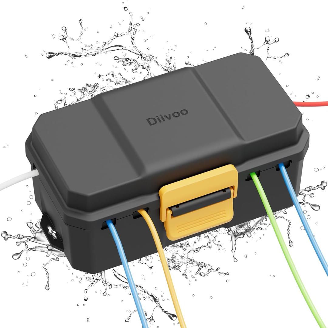Waterproof Electrical Box, Diivoo Outdoor Extension Cord Covers Waterproof, Large Size 6 Cable Seal Entry, Outdoor Plug Cover, Outdoor Extension Cord Box, Black