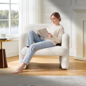 33.86" Accent Chairs, Modern Velvet Fabric Arm Chair Comfy Upholstered Armchair Leisure Single Sofa Chair with a Waist Pillow for Bedroom, Office and Living Room (Beige)