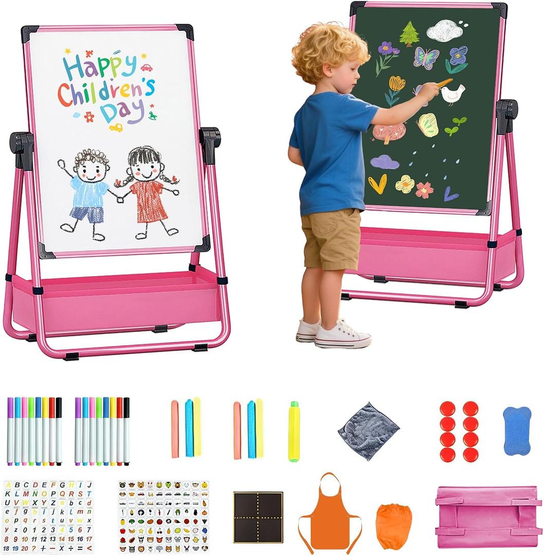 Art Easel for Kids, Adjustable Double Sided Toddler Easel Drawing Board