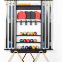 XCSOURCE Pool Stick Holder - 2-IN-1 Pool Cue & Ping Pong Paddle Rack, Solid Pine Wood Wall Mount for Billiards and Table Tennis Accessories, Man Cave, Game Room