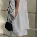 PRETTYGARDEN Women's 2 Piece Lounge Sets 2025 Summer Short Sleeve Tunic Tops Drawstring Shorts Matching Outfits Tracksuits (Grey,Small)