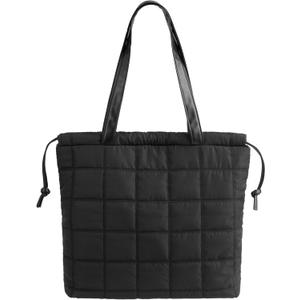 Navaris Puffer Tote Bag, Black - Women's Quilted Laptop Bag - Lightweight Large Capacity Totes with Inner Zipper Pocket