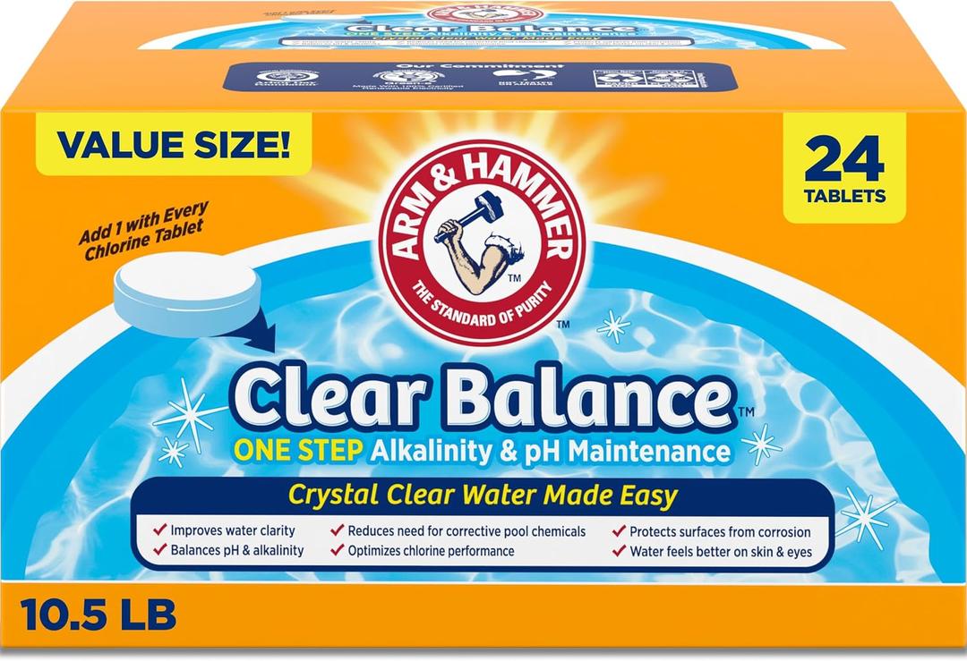 ARM & Hammer Clear Balance, One Step Alkalinity & pH Maintenance Tablets for Swimming Pools & Spa, Long-Lasting Water Balancer, 24 Count